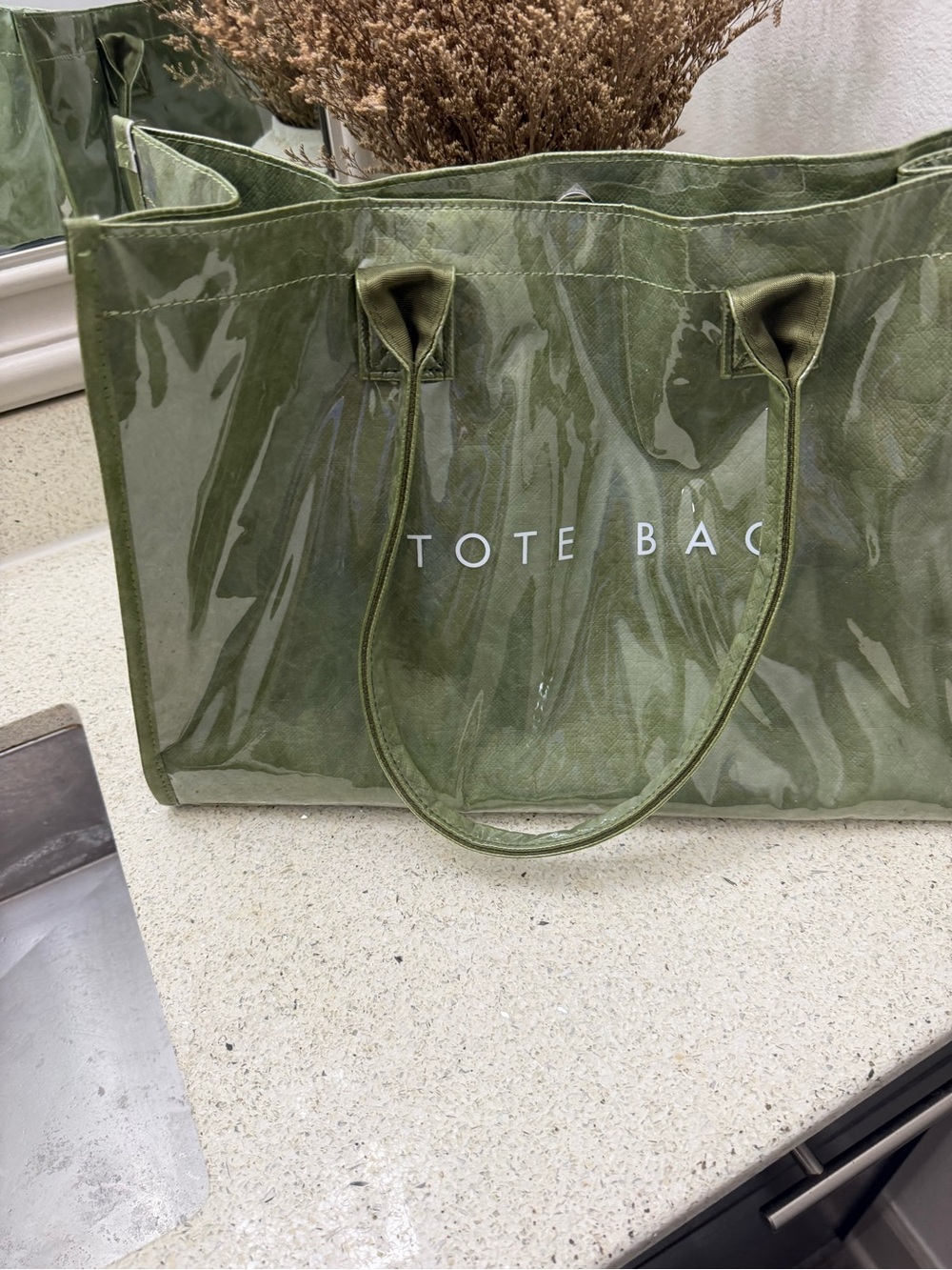 Amazon Olive Green Clear Overlay Tote Bag